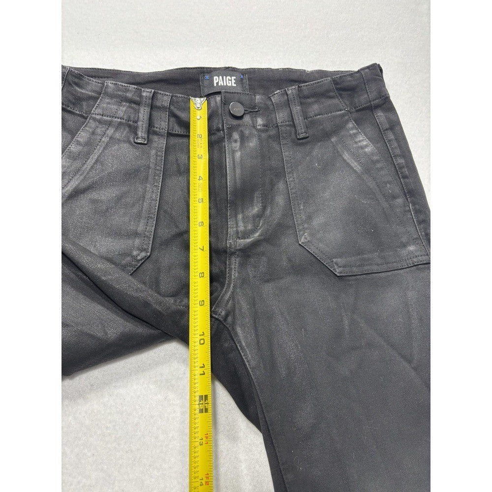 Paige Pants Womens 27 Black Mayslie Coated Denim Jogger Ankle Zip Cuffed Stretch
