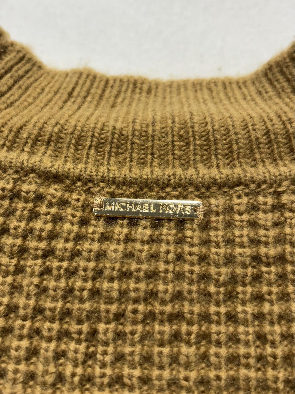 MICHAEL Michael Kors Sweater Womens Large Brown Waffle Knit Fringe Mock Neck