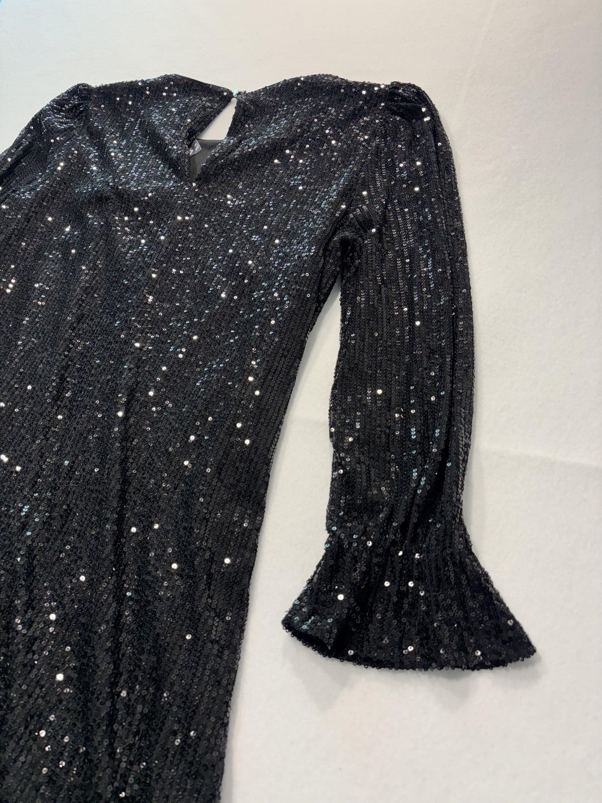 Maia Dress Womens 12 Black Sequin Mesh Long Sleeve Shift Party Cocktail Holiday