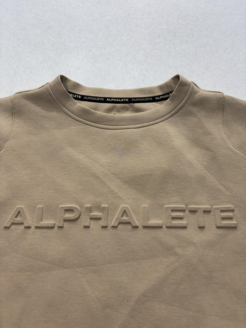 Alphalete Shirt Mens Small Beige Elements Embossed Logo Heavyweight Tee Athletic