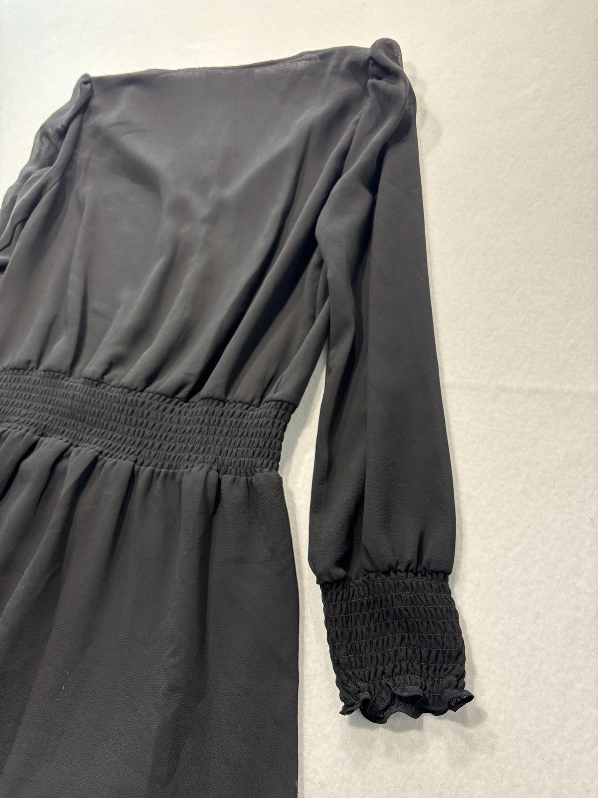 Michael Michael Kors Dress Womens M Black Chiffon Wrap Smocked Ruffle Lined