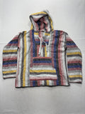 Mexico Hoodie Mens Large Multicolor Striped Knit Pullover V Neck Kangaroo Pocket