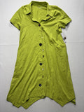 Soft Surroundings Shirt Dress Womens Medium Lime Green Danelle Button Asym Hem