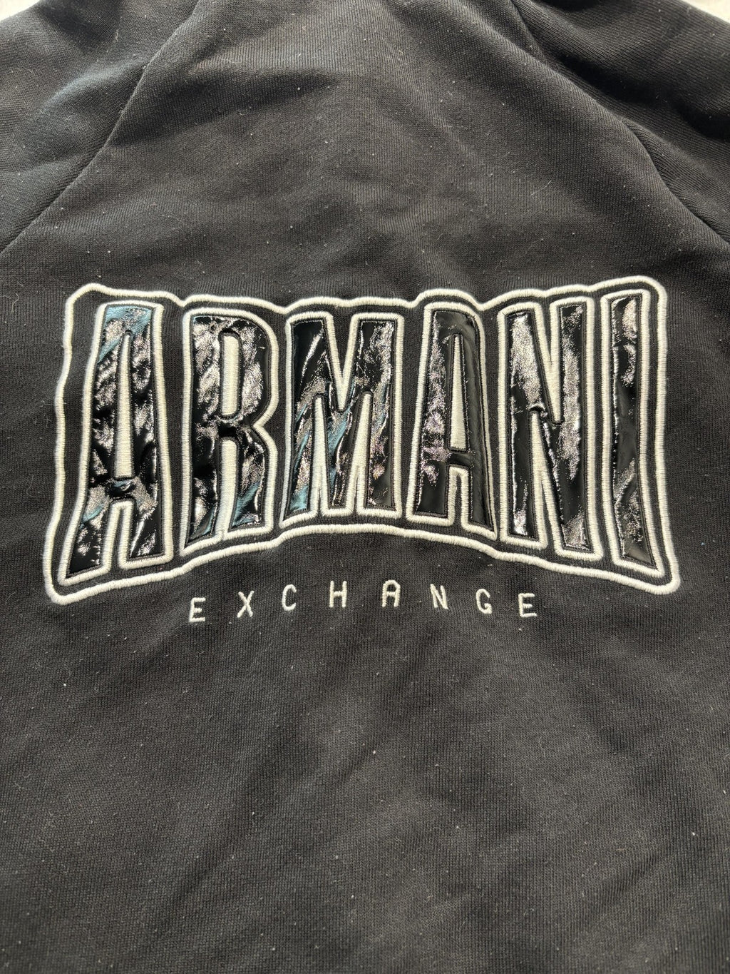Armani Exchange Hoodie Womens Small Black Full Zip Logo Graphic Raglan Sleeve