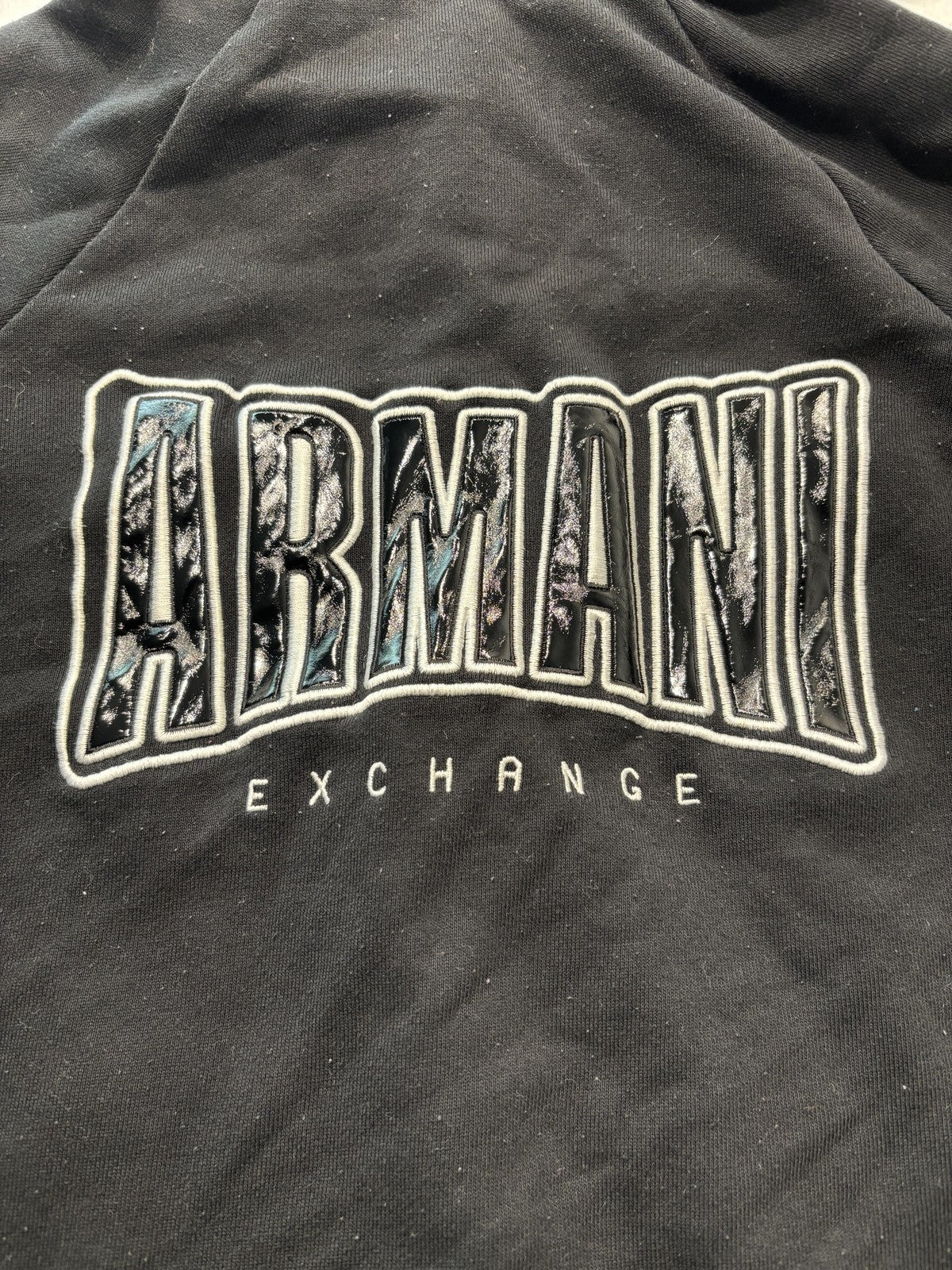 Armani Exchange Hoodie Womens Small Black Full Zip Logo Graphic Raglan Sleeve