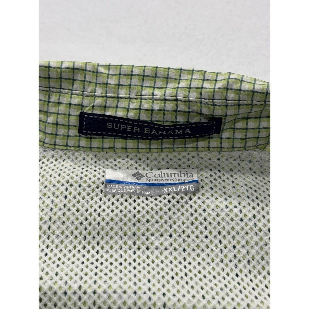 Columbia PFG Super Bahama Shirt Mens 2XL Green Short Sleeve Fishing Button Up
