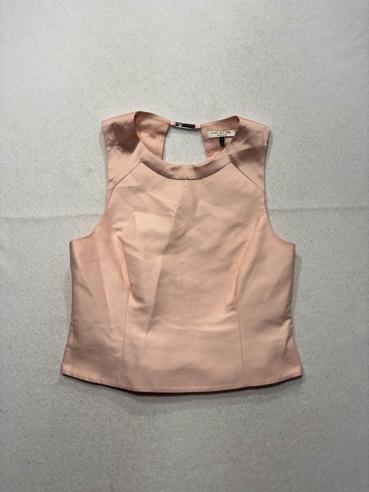 Halston Heritage Tank Womens 00 Pink Halter Cutout Back Sleeveless Zip Top