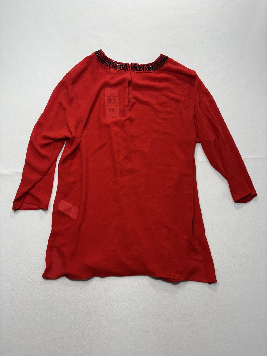 MICHAEL Michael Kors Blouse Womens Medium Red Sequin Neck 3/4 Sleeve Tunic Top
