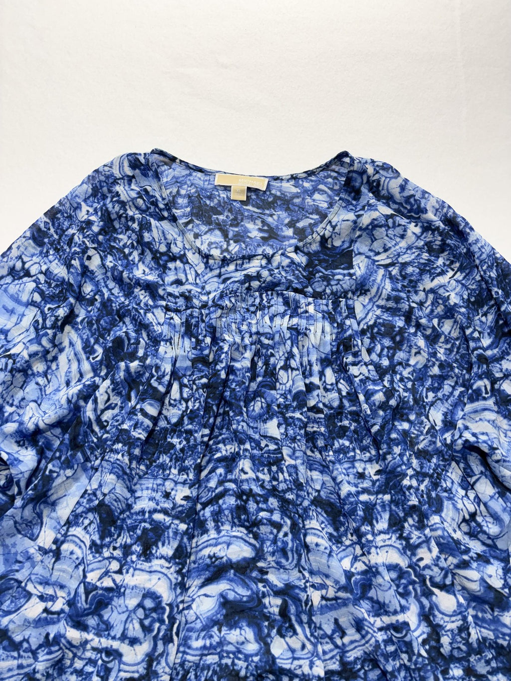 Michael Kors Blouse Womens XL Blue Geometric 3/4 Sleeve Tunic Top
