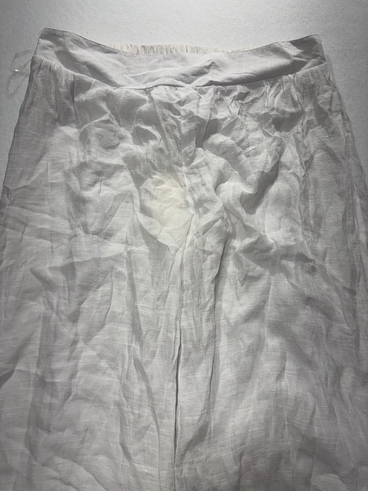 VANTARS! Pants Womens XL White Chiffon Wide Leg Lace Trim Slit Beach Cover Up