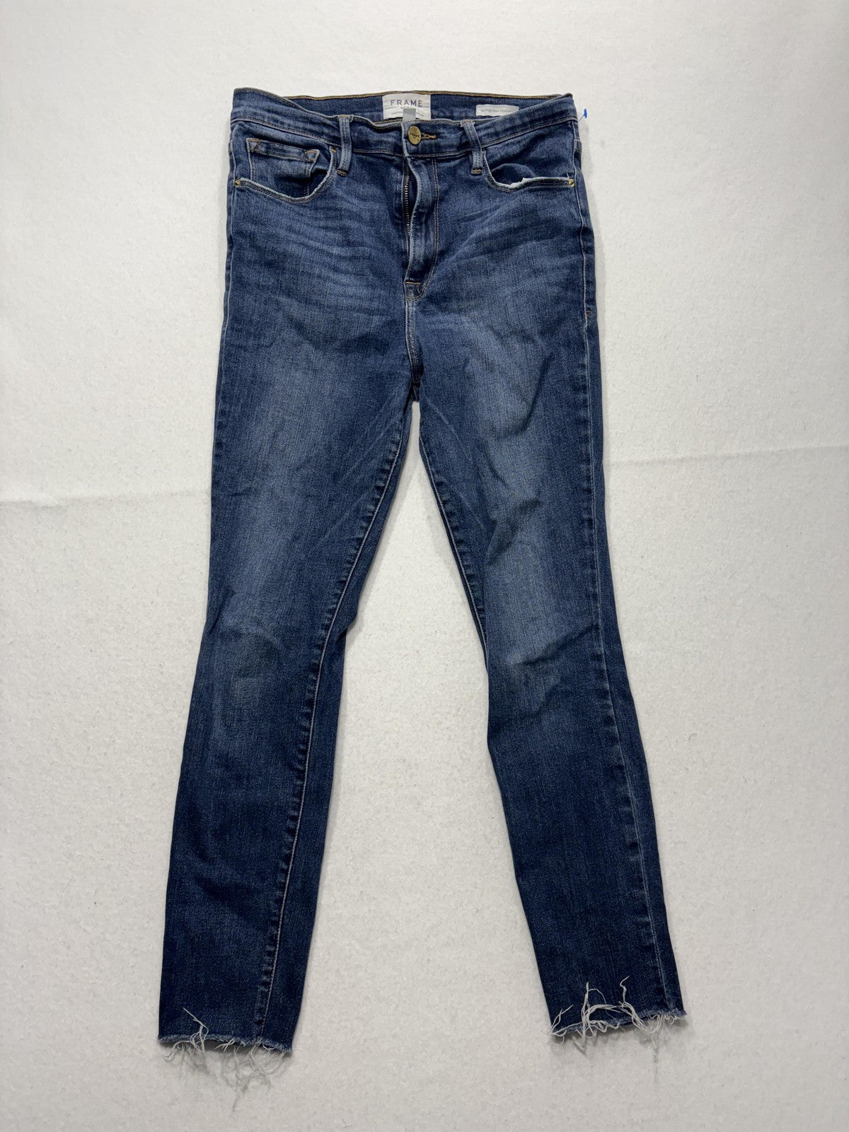 FRAME Ali High Rise Cigarette Jeans Womens 28 Blue Medium Wash Raw Hem 28x27