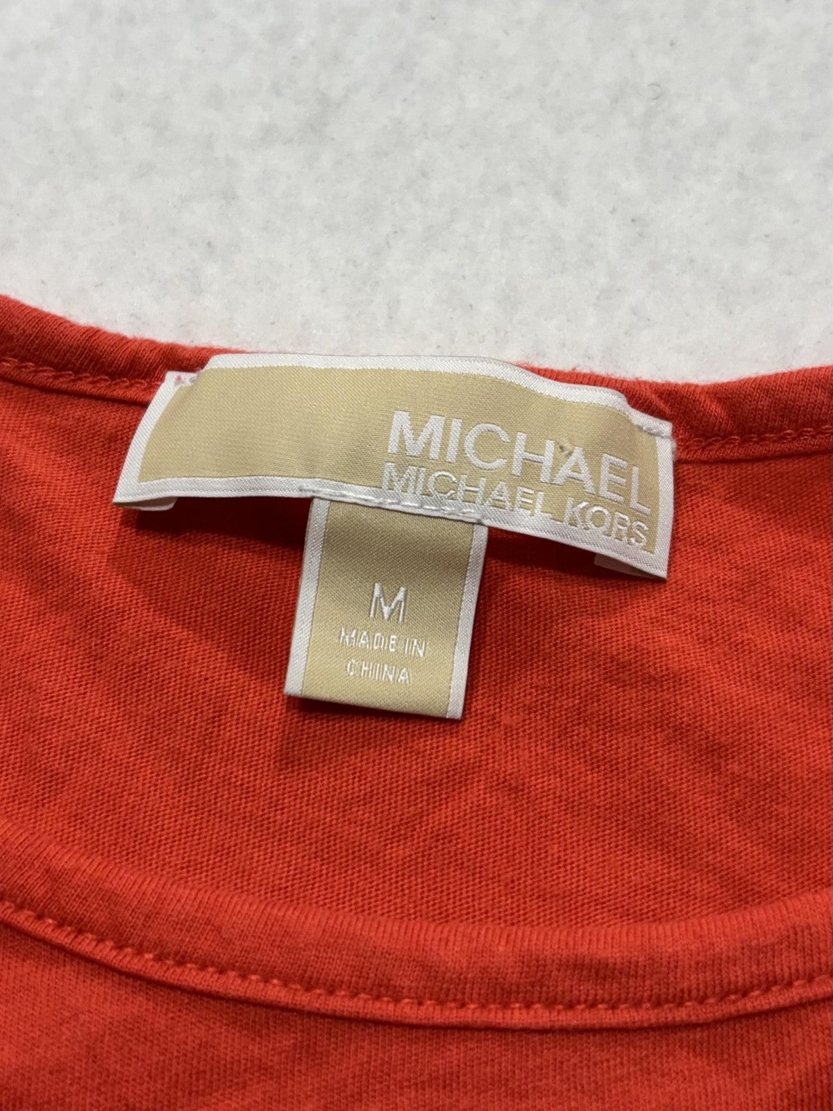 Michael Kors Shirt Womens Medium Orange Scoop Neck Dolman MK Logo Studded Tee