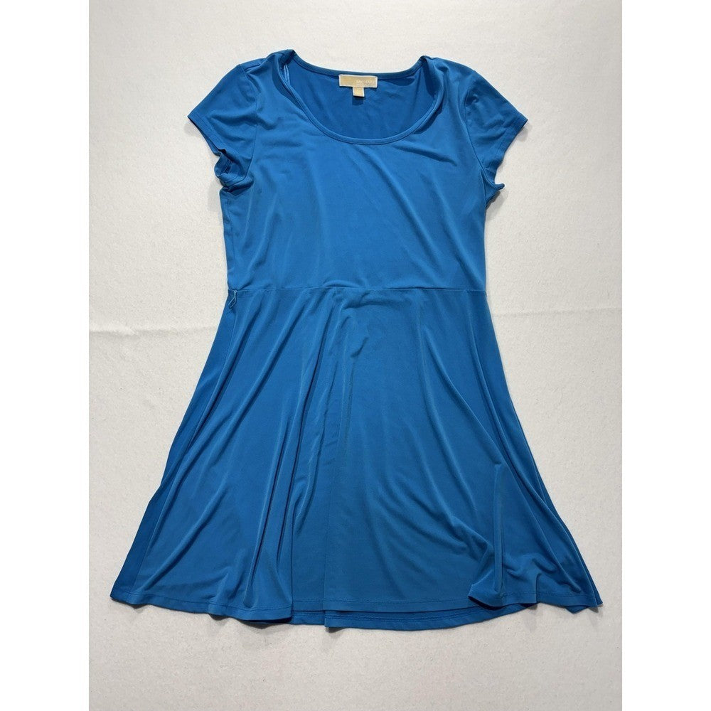 MICHAEL Michael Kors Dress Womens Large Blue Scoop Neck Fit Flare Jersey Stretch