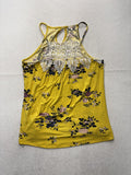Stella Tweed Tank Top Womens L Yellow Floral Crochet Halter Cami Summer Casual
