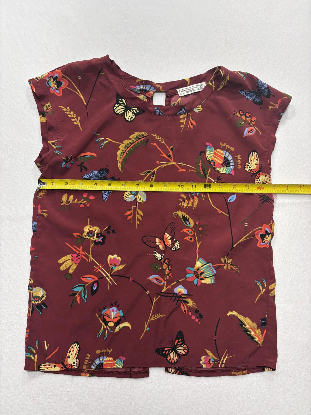 Abercrombie & Fitch Essentials Blouse Womens XS Red Floral Butterfly Print Boho