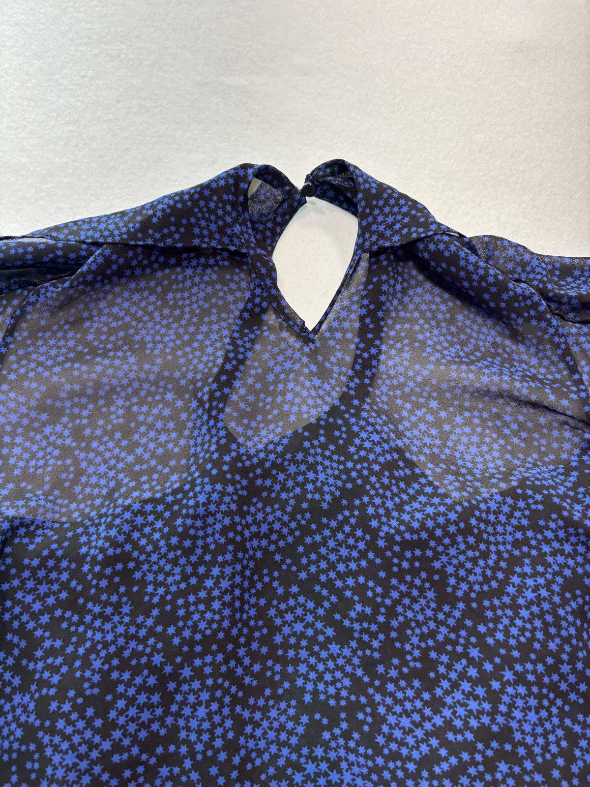 MICHAEL Michael Kors Blouse Womens Small Blue Star Print High Neck Ruffle Sheer