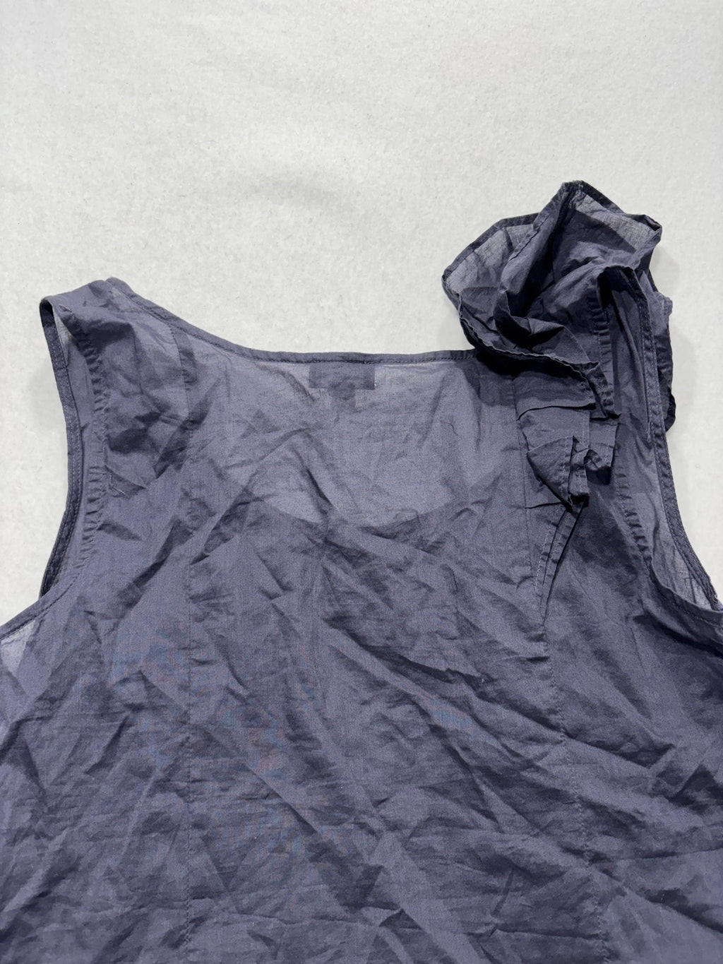 Fei Tank Womens 2 Blue Scoop Neck Ruffle Shoulder Side Zip Cotton Summer Top