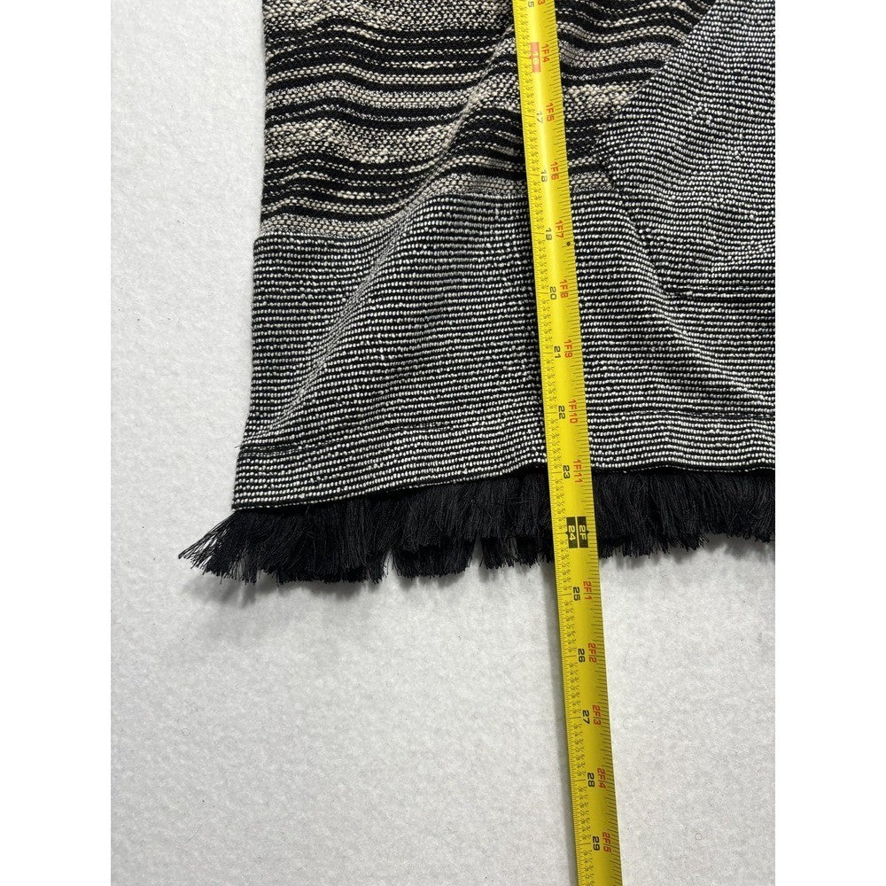 Lucky Brand Sweater Womens XS/S Black Striped Hooded Fringe Poncho Pullover