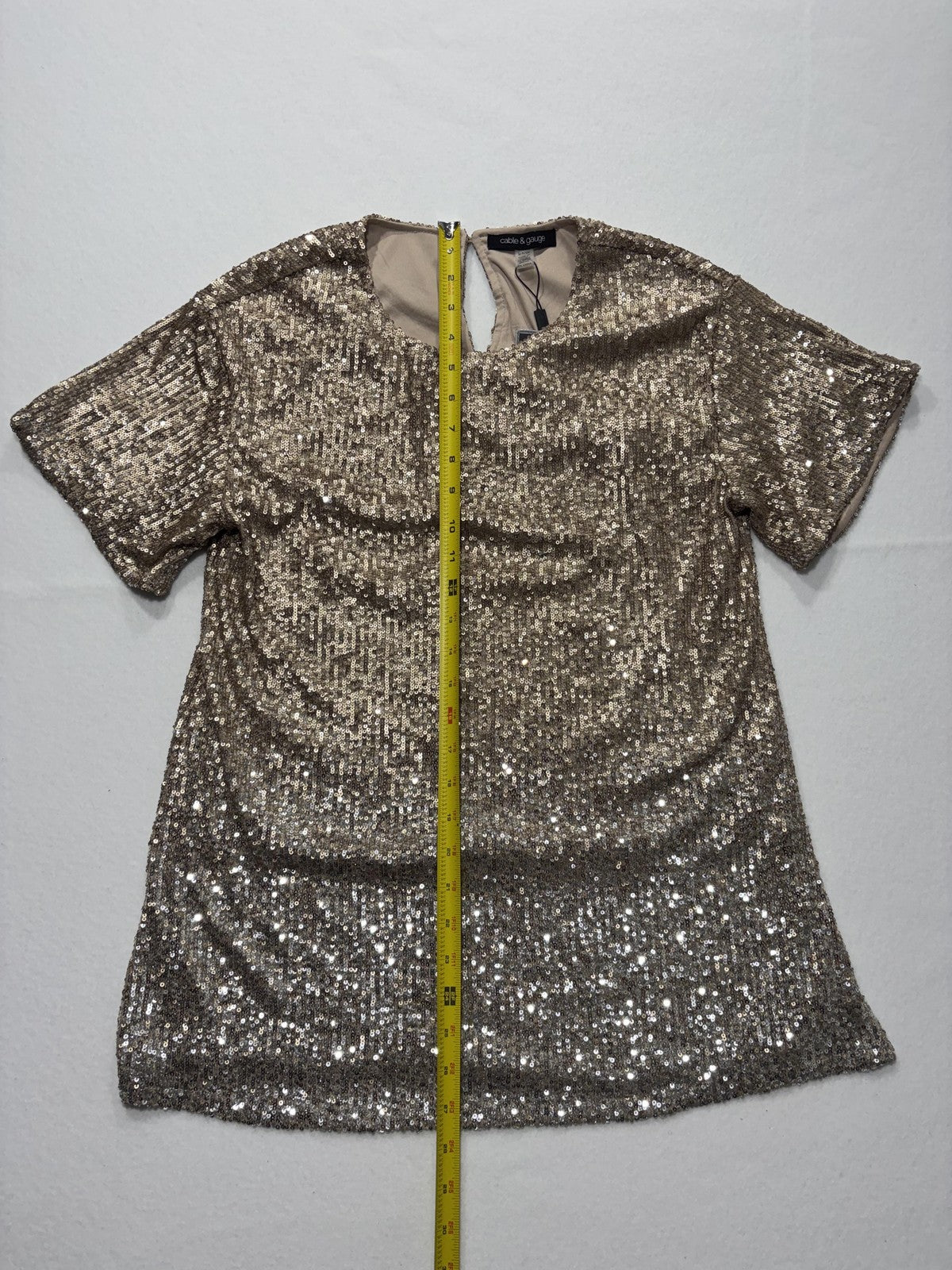Cable & Gauge Blouse Womens Small Gold Sequin Short Sleeve Party Cocktail Top