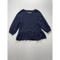 Maeve Blouse Womens XS Blue Textured Crew Neck 3/4 Puff Sleeve Peplum Tunic Top