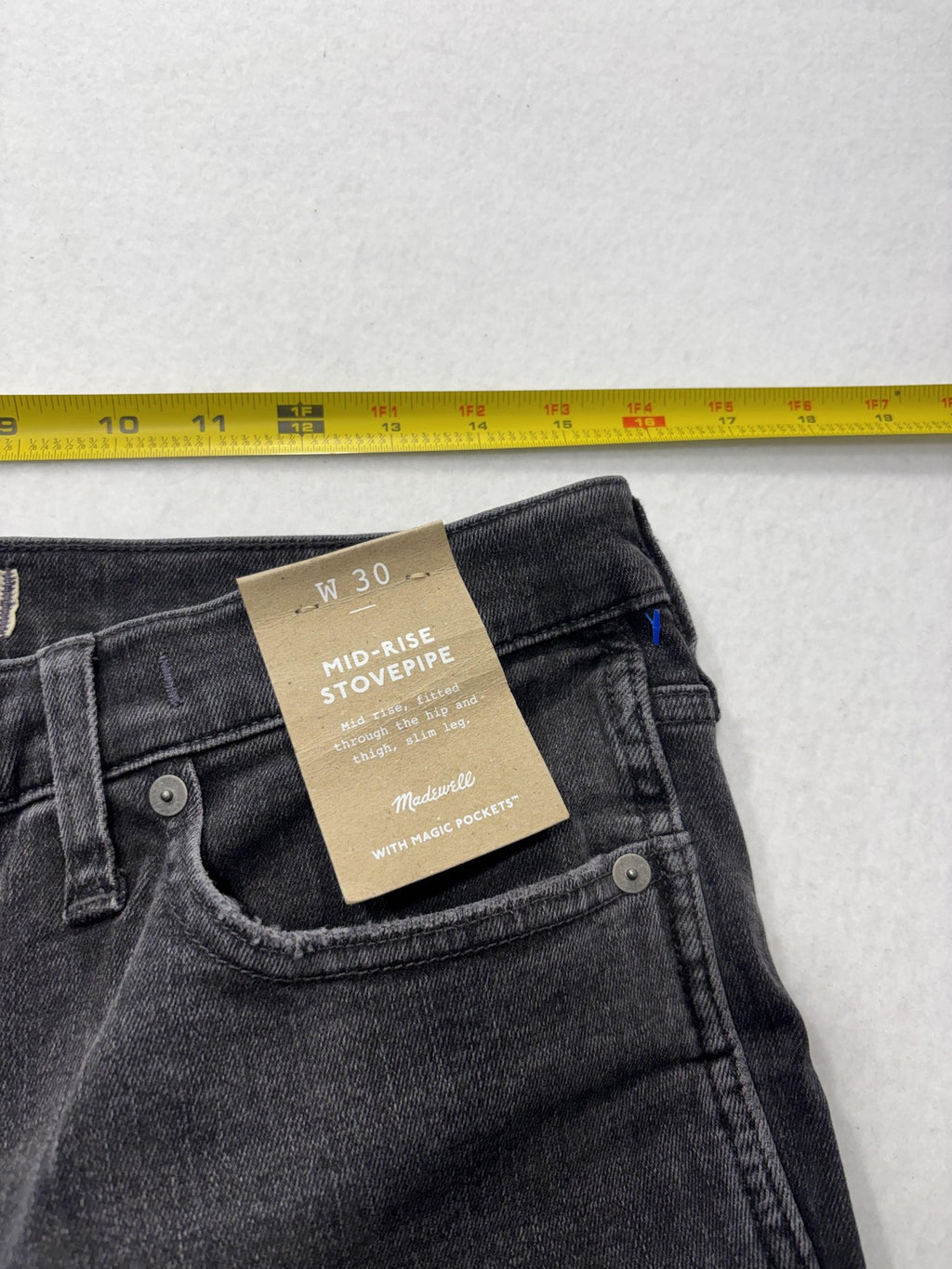 Madewell Jeans Womens 30 Charcoal Wash Mid Rise Stovepipe Raw Hem Stretch 30x28