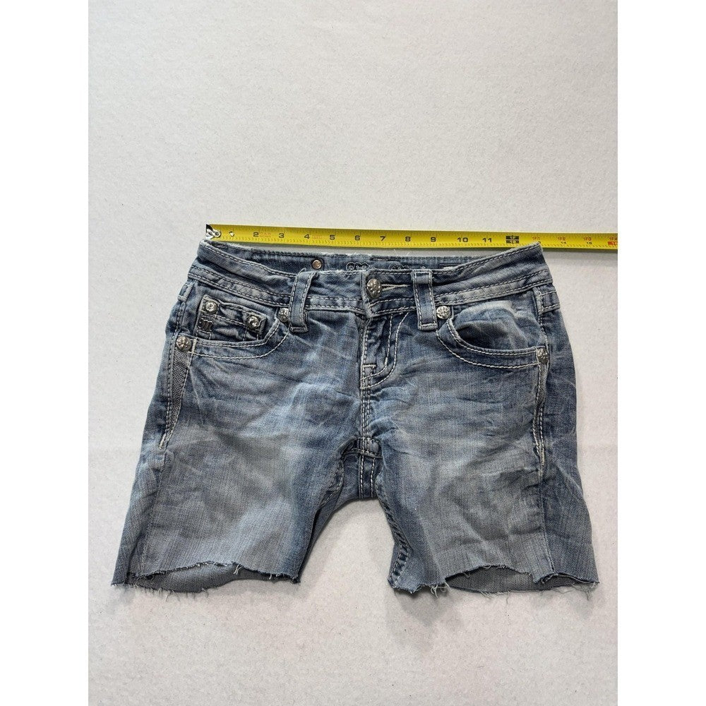 Miss Me Signature Skinny Shorts Womens 24 Blue Cut Off Embroidered Denim JP5038H