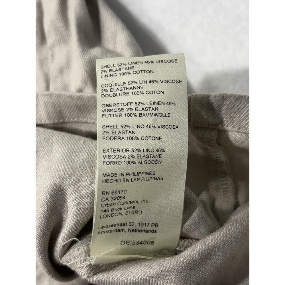 Maeve Anthropologie Womens L Beige Linen Collarless Zip Utility Jacket OB1534006