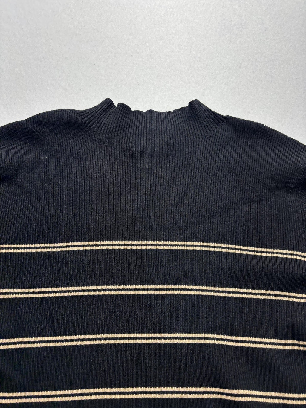 Ellen Tracy Sweater Womens Large Black Stripe Mock Neck Jeweled Shoulder Knit