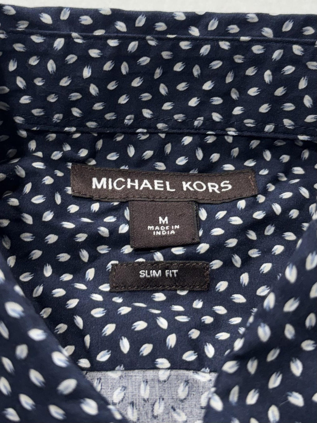 Michael Kors Shirt Mens Medium Blue Geometric Short Sleeve Button Up Slim