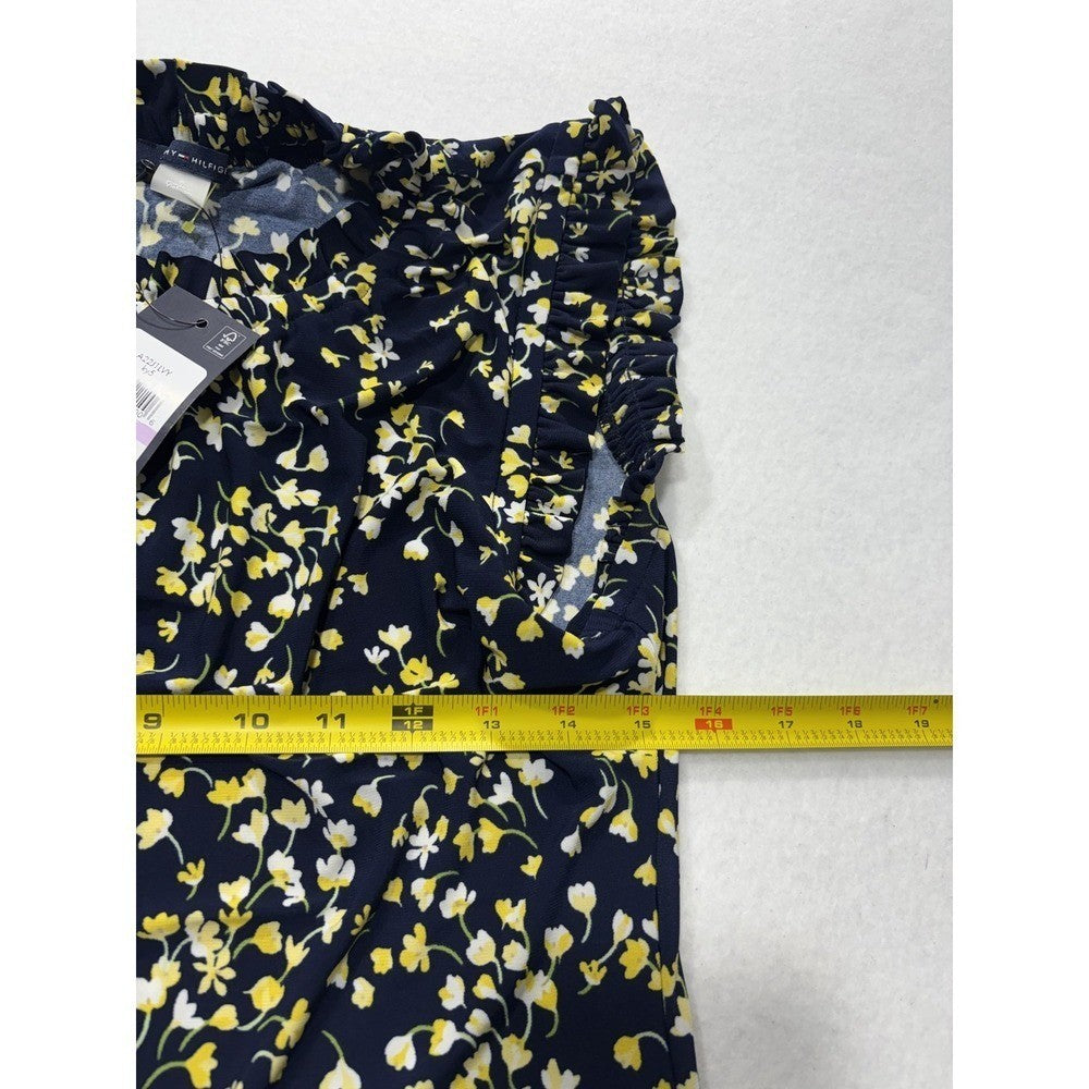 Tommy Hilfiger Womens 6 Blue Floral Ruffle Scoop Neck A-Line Dress A22J1LVY