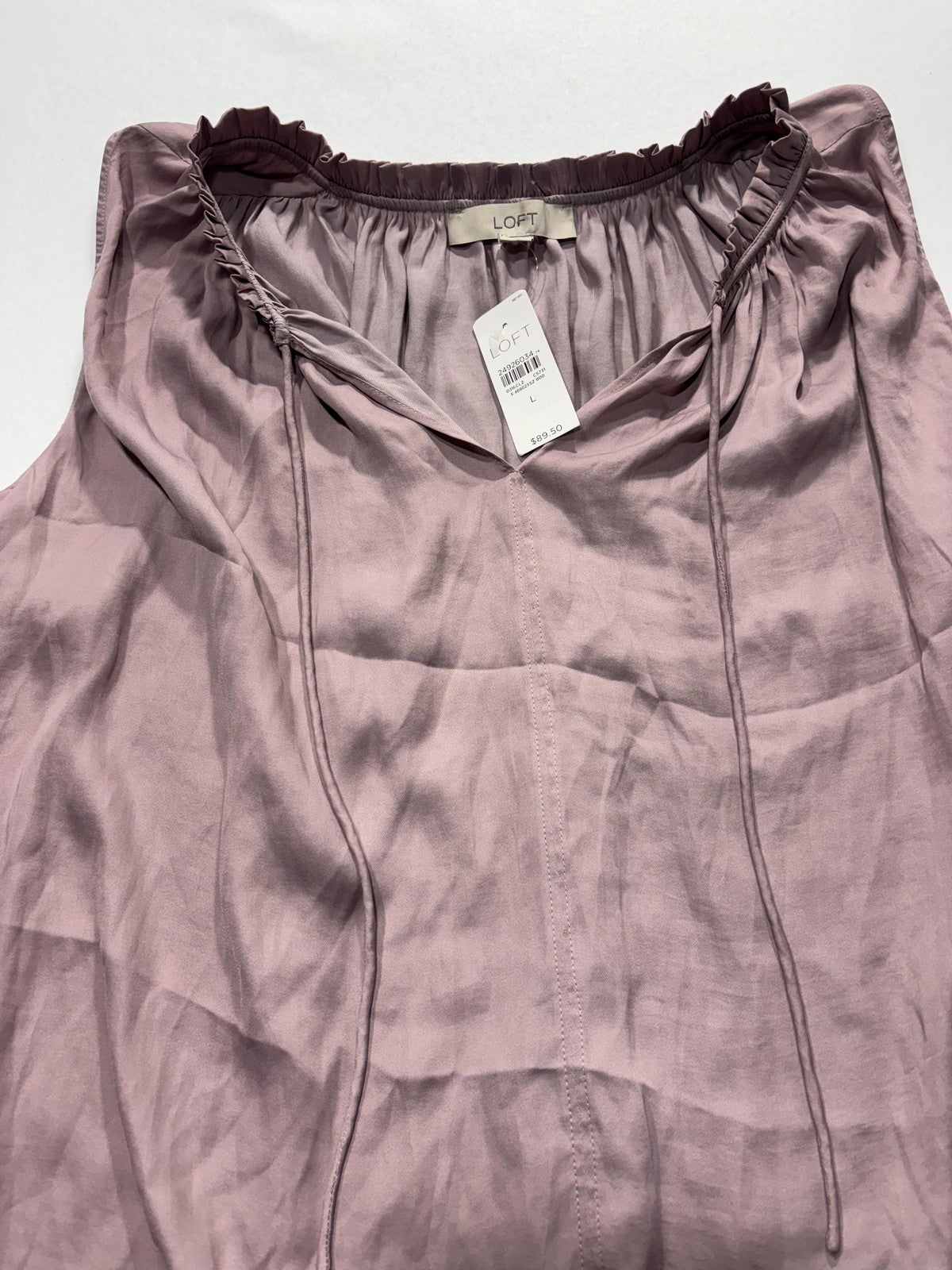 LOFT Dress Womens Large Pink V Neck Ruffle Sleeveless Shift Knee Length