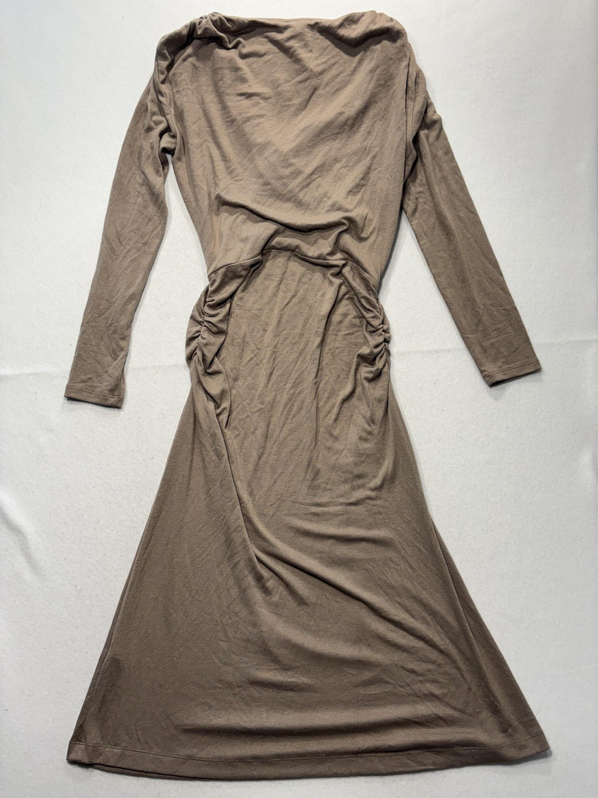 Banana Republic Dress Womens Medium Brown V Neck Long Sleeve Ruched Wrap Maxi
