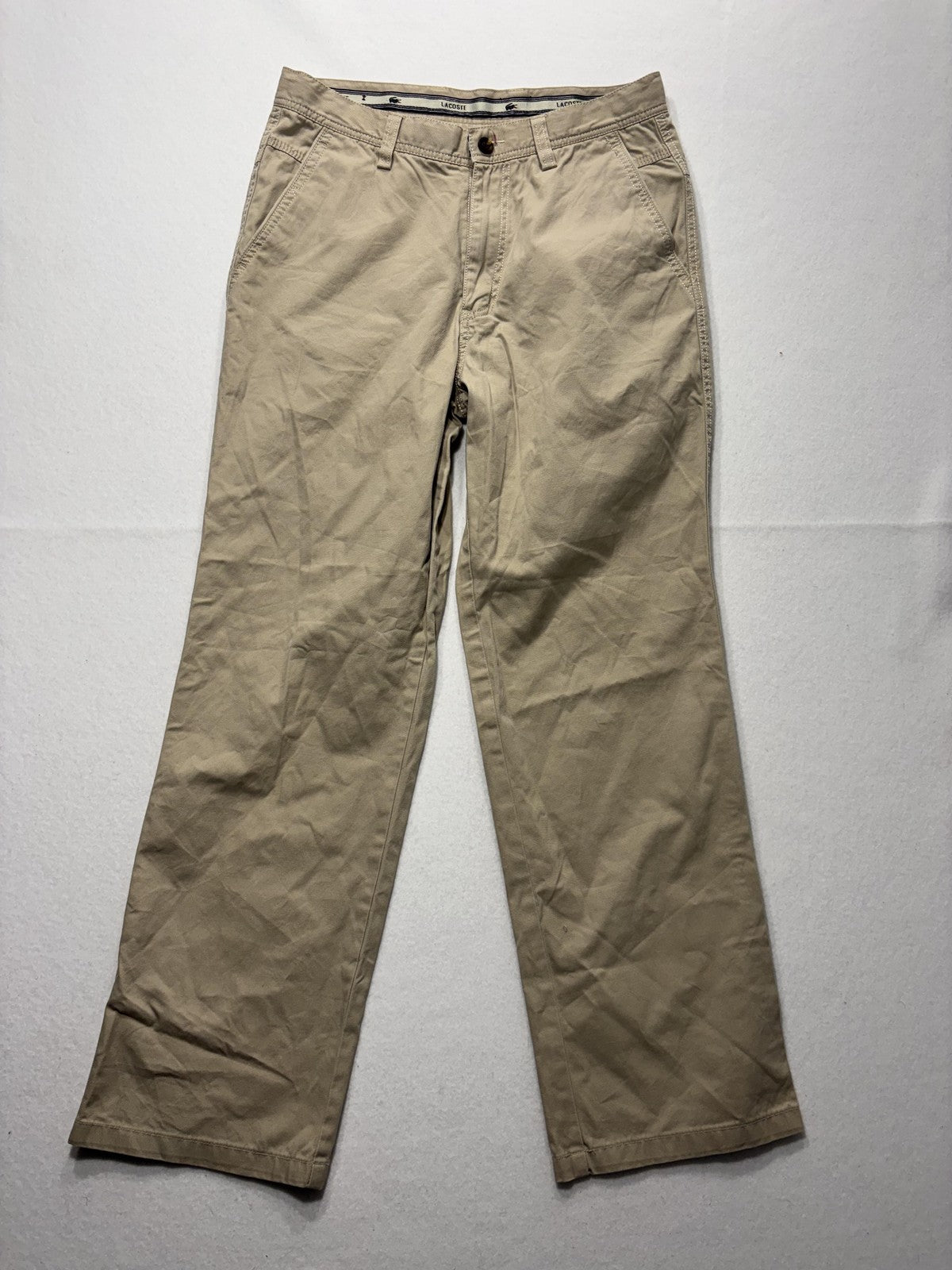 Lacoste Chino Pants Mens 32x32 Beige Straight Leg Cotton Casual Work Croc Logo