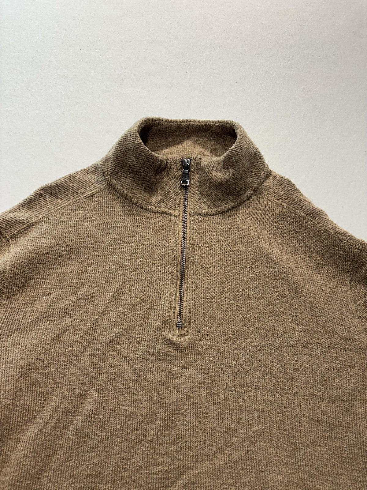 Banana Republic Sweater Mens Medium Brown Waffle Knit 1/4 Zip Mock Neck Pullover