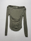 Free People Shirt Womens XS Green Off Shoulder Ruched Long Sleeve Jersey