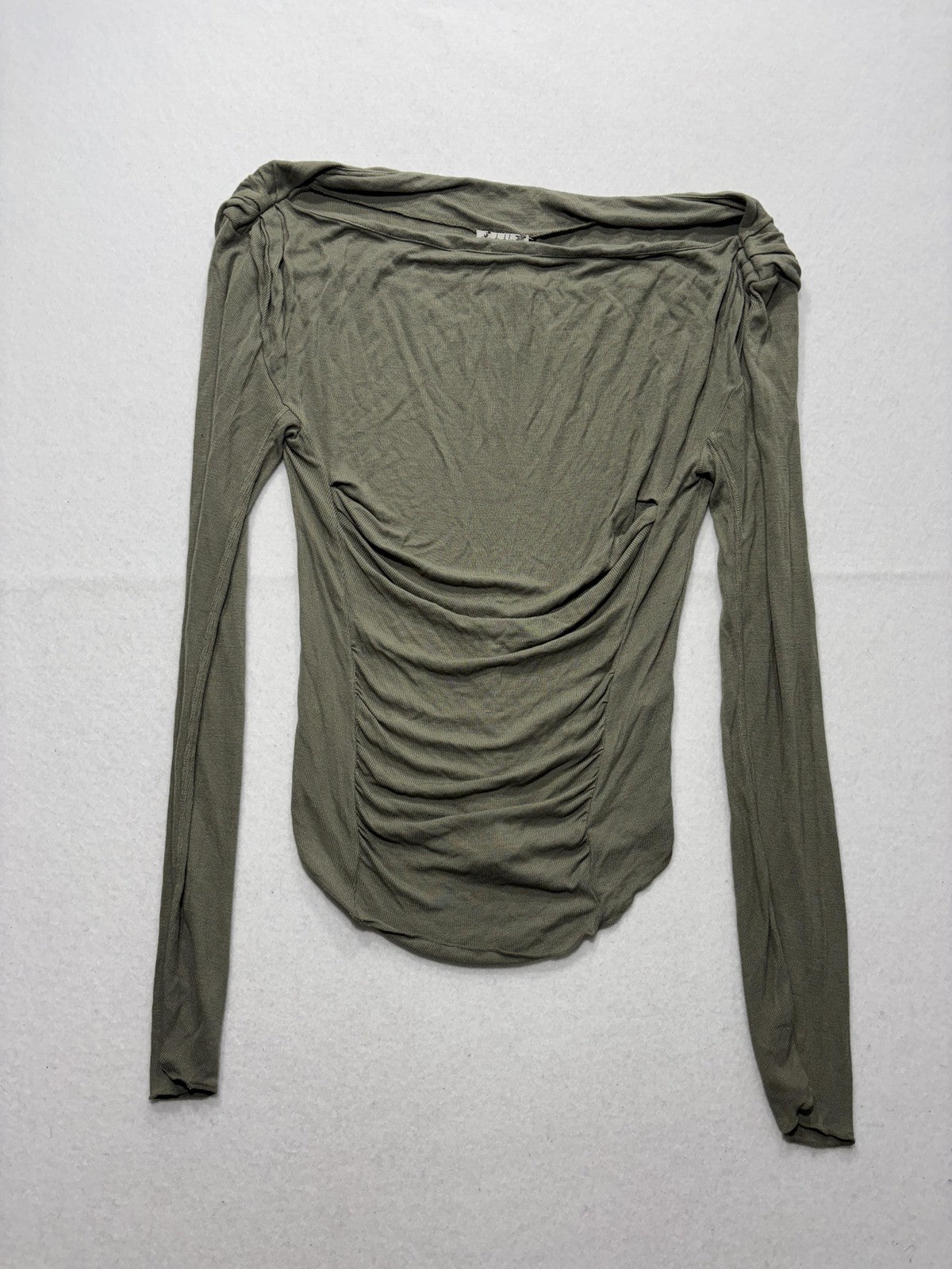 Free People Shirt Womens XS Green Off Shoulder Ruched Long Sleeve Jersey