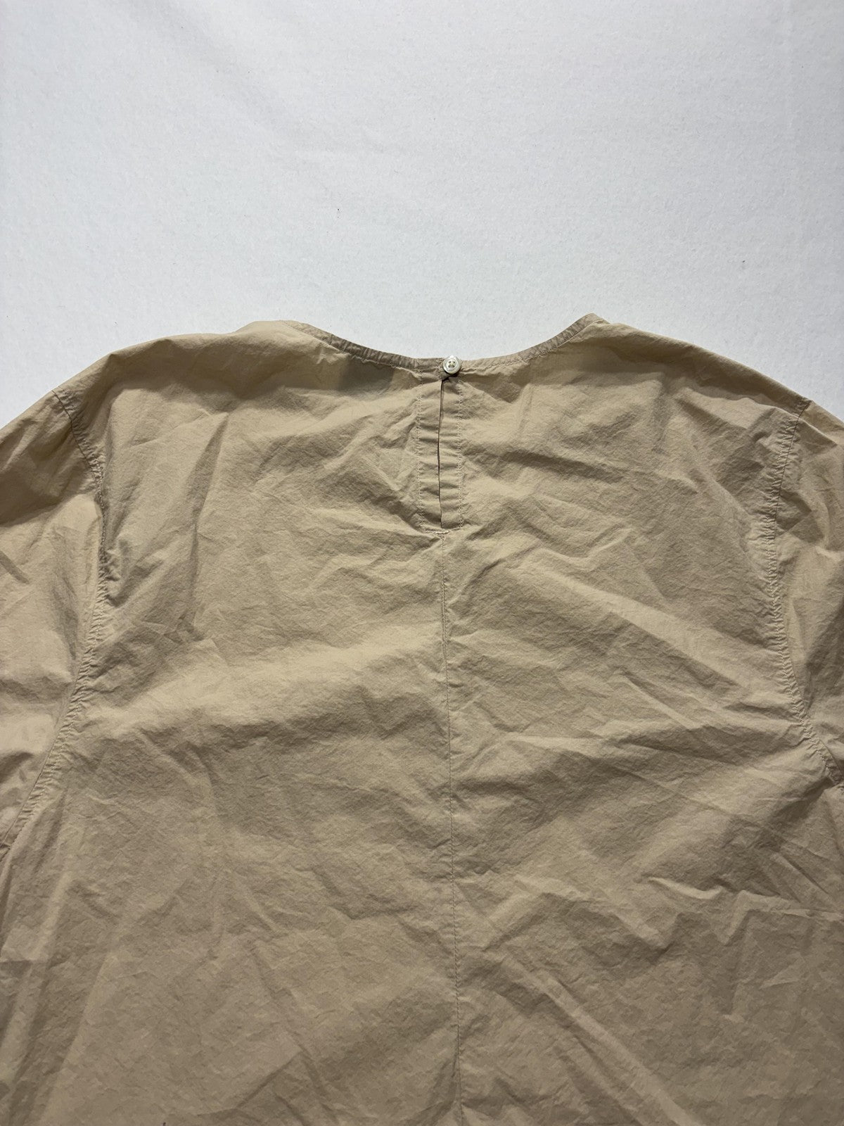 GREI. Blouse Womens 2 Beige Round Neck Short Balloon Sleeve Cotton Relaxed Top