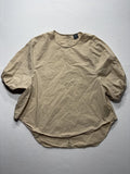 GREI. Blouse Womens 2 Beige Round Neck Short Balloon Sleeve Cotton Relaxed Top