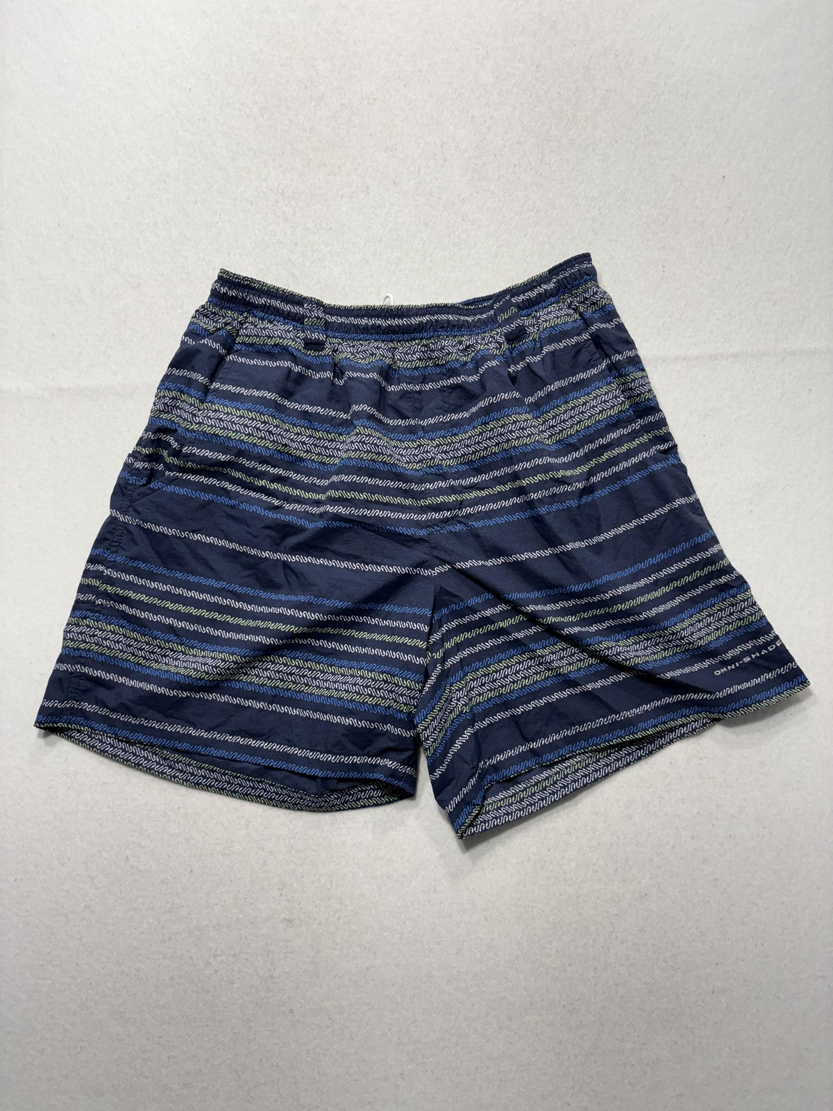 Columbia PFG Omni-Shade Swim Shorts Mens Medium Blue Stripe Fishing Lined