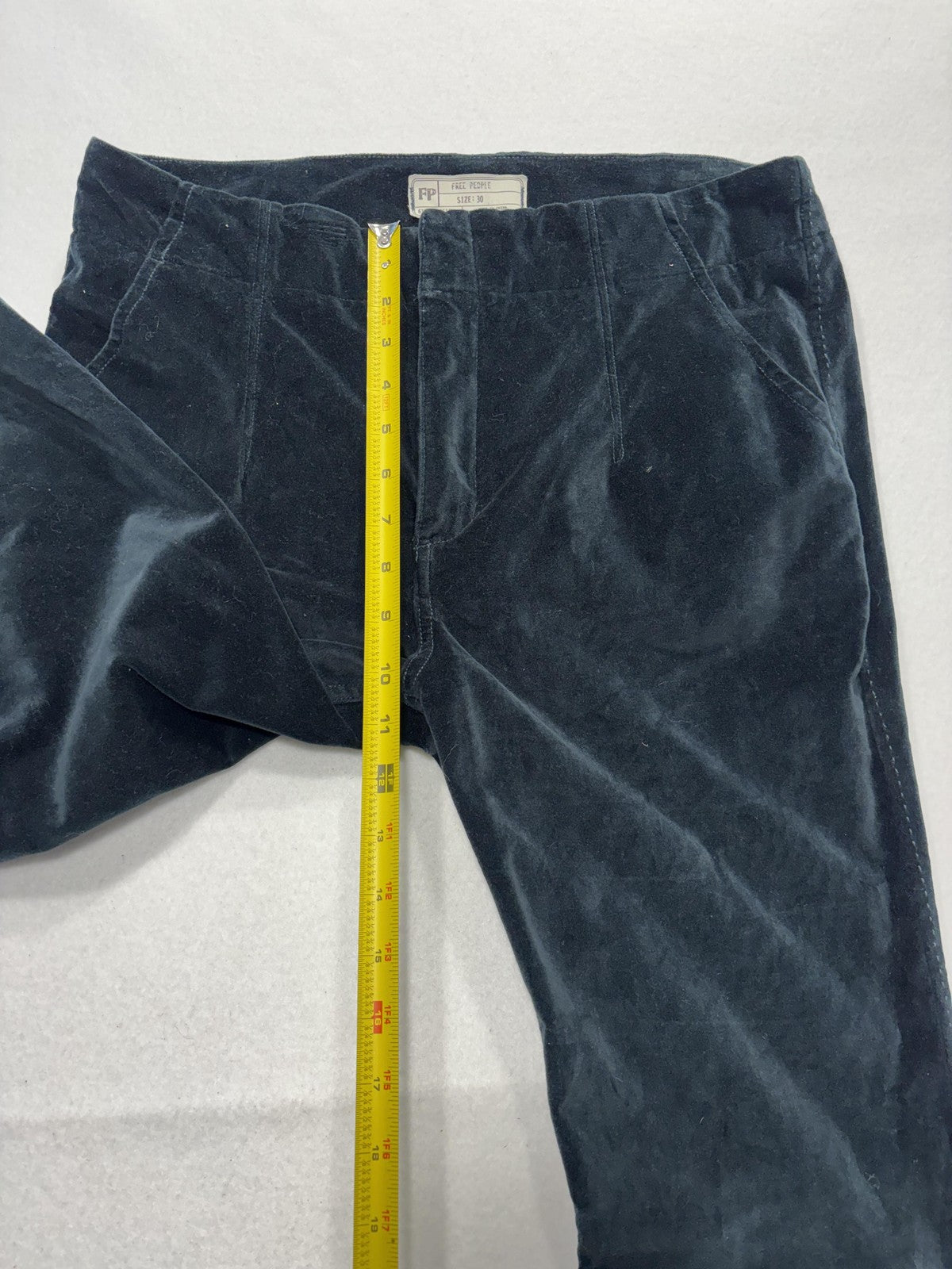 Free People Dress Pants Womens 30 Blue Velvet Flare Leg Zip Pockets Party