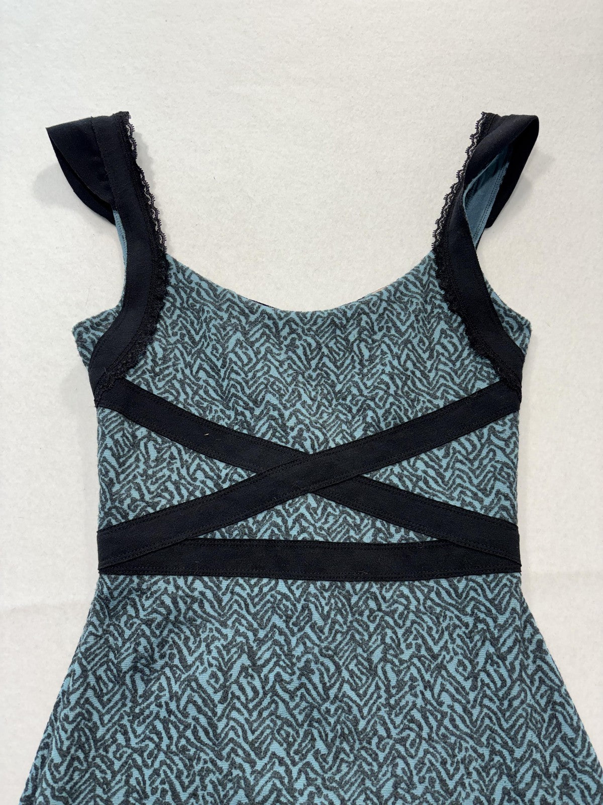 Free People Dress Womens XS Blue Chevron Scoop Neck Cutout Bodycon Tank Mini