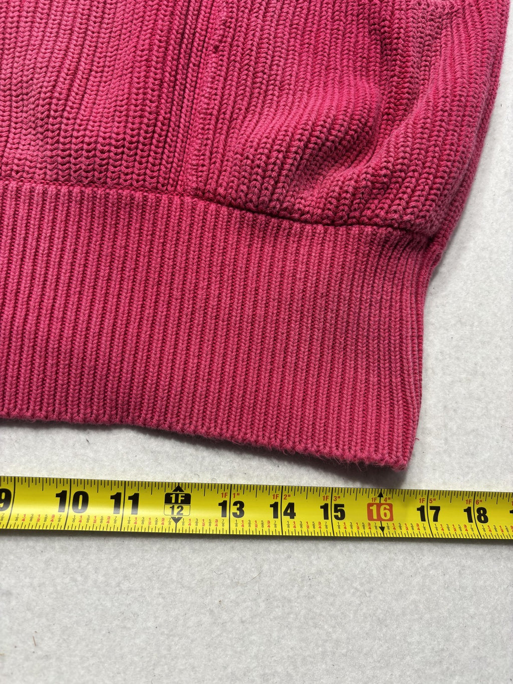 Liz Sport Sweater Womens Medium Pink V Neck Raglan Knit Pockets Chunky