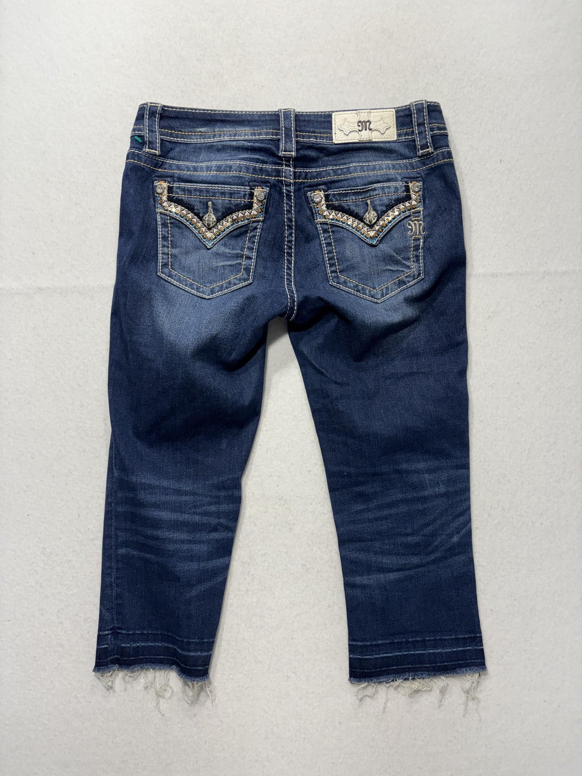 Miss Me Jeans Womens 27 Blue Wash Low Rise Signature Capri Embellished 27x21
