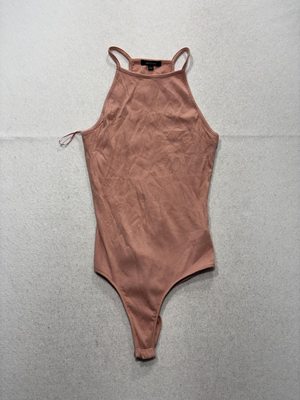 Ambiance Bodysuit Womens Large Pink Ribbed Knit High Neck Sleeveless Stretch