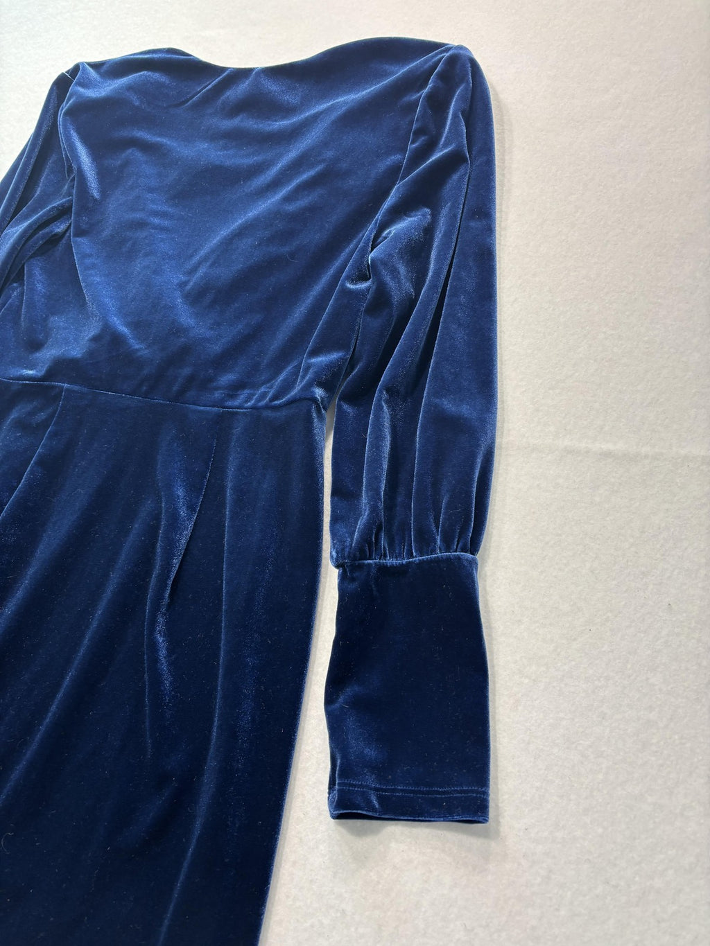 Express Dress Womens Medium Blue Velvet Wrap V Neck Ruched Long Sleeve Party