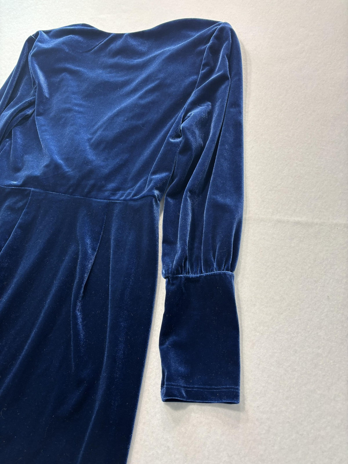 Express Dress Womens Medium Blue Velvet Wrap V Neck Ruched Long Sleeve Party