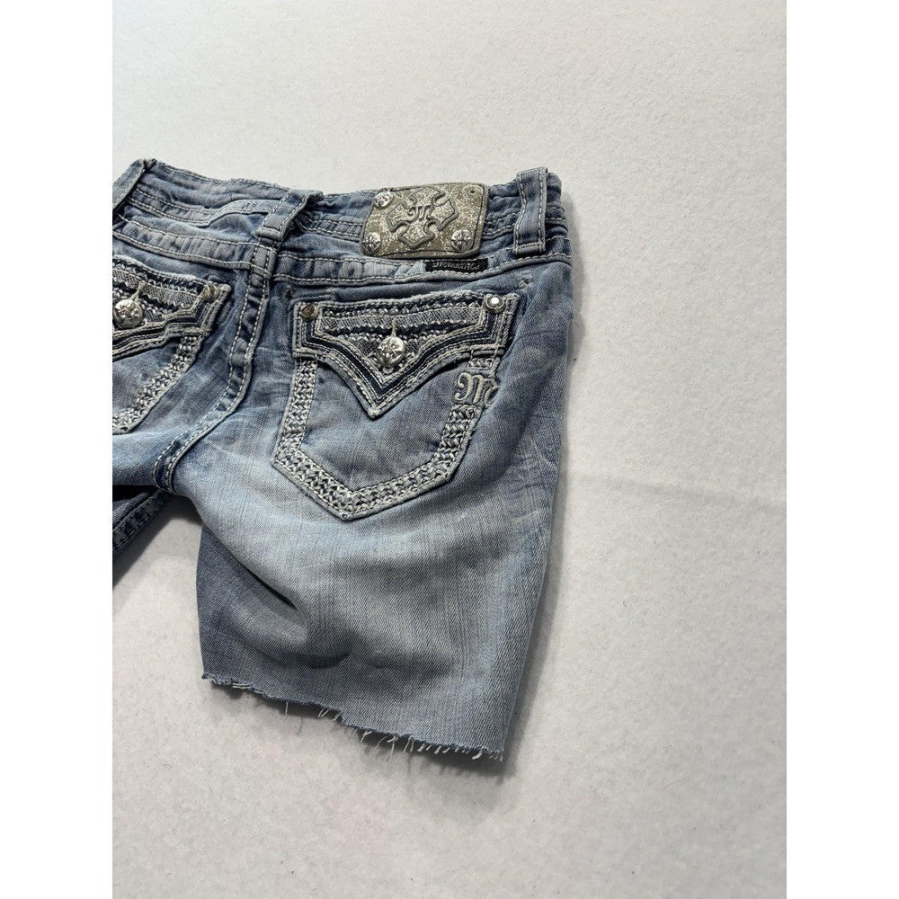 Miss Me Signature Skinny Shorts Womens 24 Blue Cut Off Embroidered Denim JP5038H