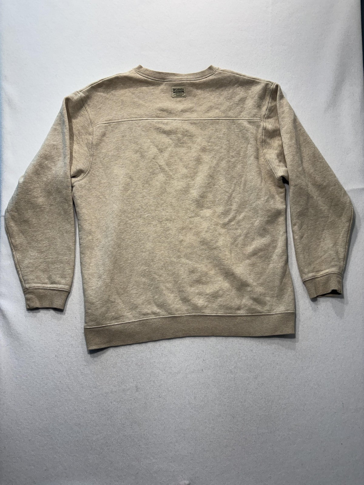 Columbia Sweatshirt Mens Large Beige Fleece Crew Neck Pullover Logo Outdoor