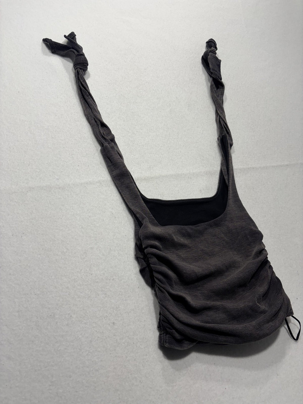 Free People Tank Top Womens XS Gray Ruched Tie Strap Cropped Knit Summer Casual