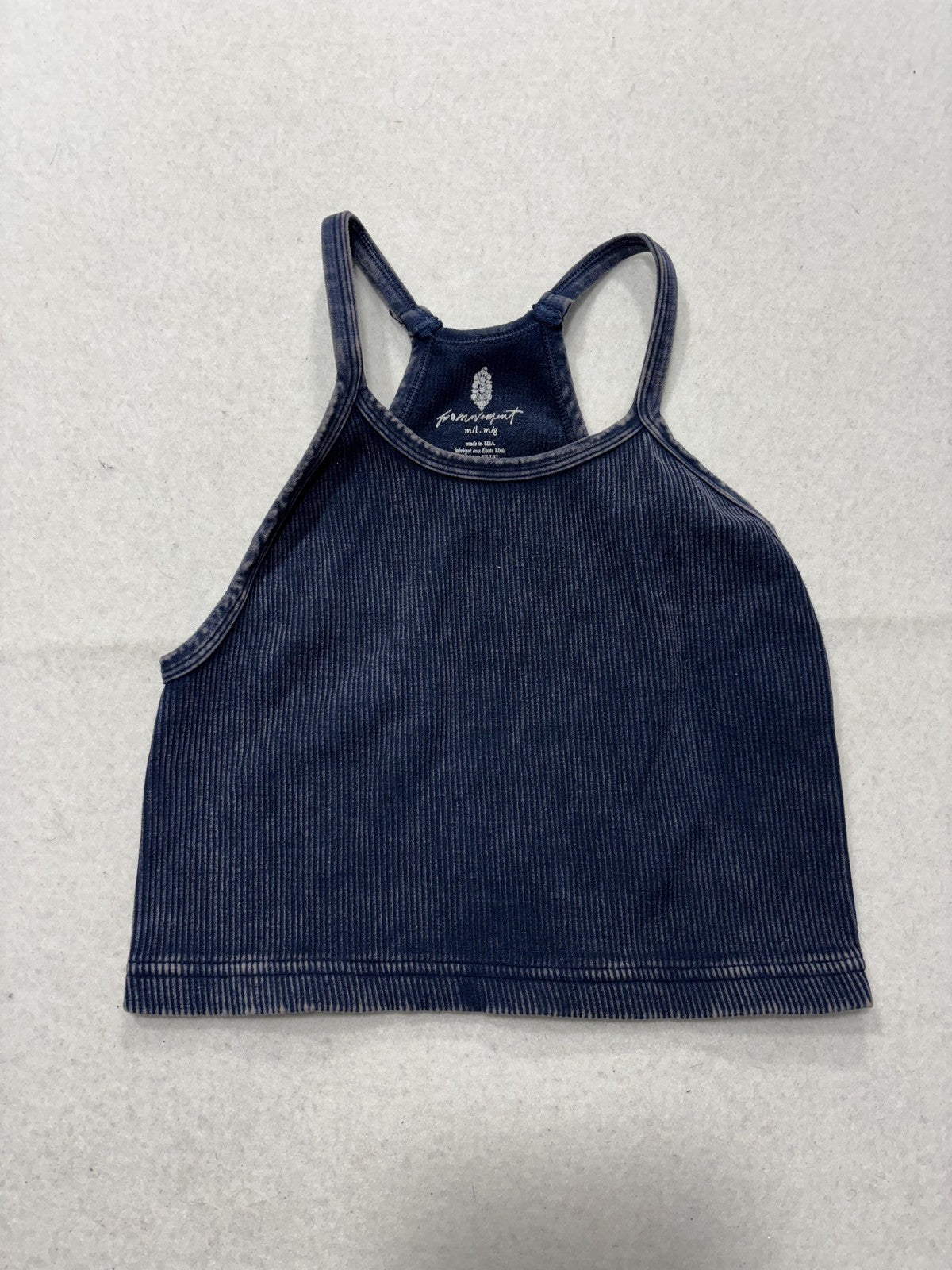 FP Movement Tank Top Womens M/L Blue Ribbed Halter Cropped Knit Yoga Athletic